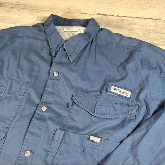 Columbia PFG Men’s Bonehead Long Sleeve Button Shirt Blue Size 2XL Fishing - Picture 2 of 8